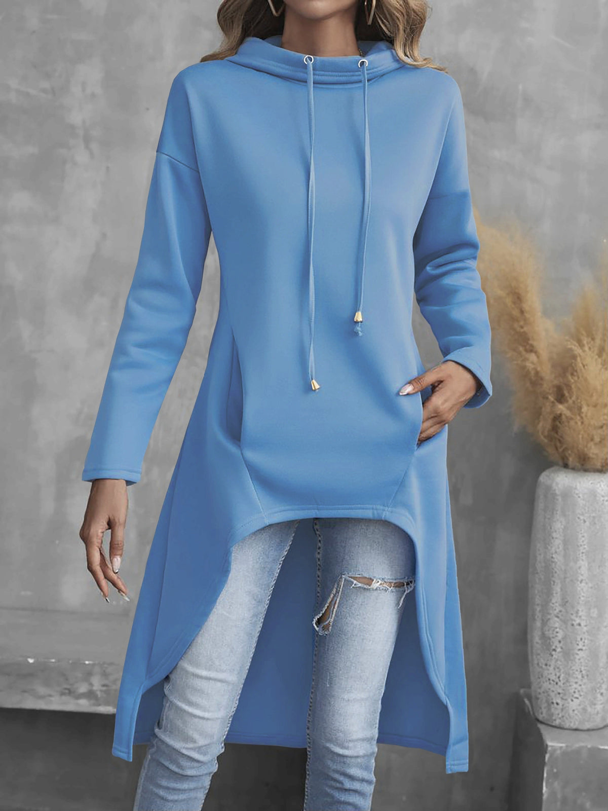 Tabitha Dipped-Hem Longline Hoodie – front view