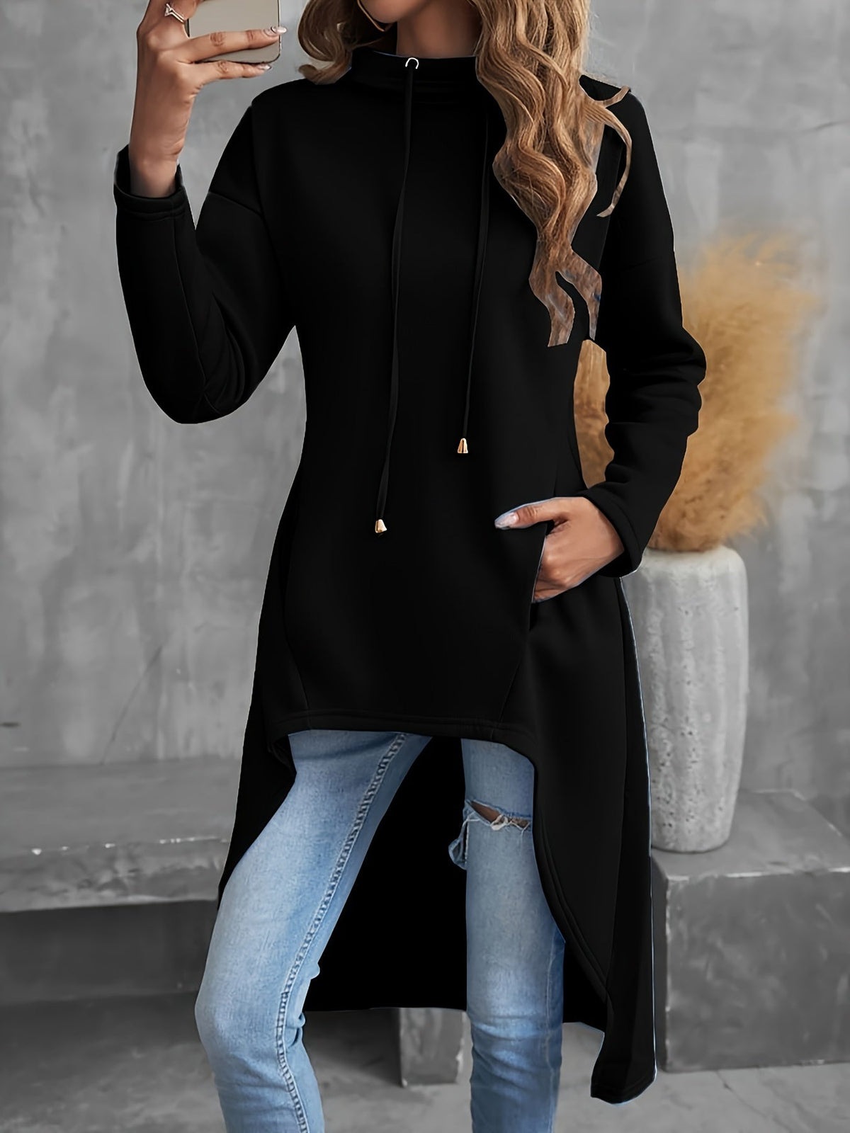 Tabitha Dipped-Hem Longline Hoodie – back view