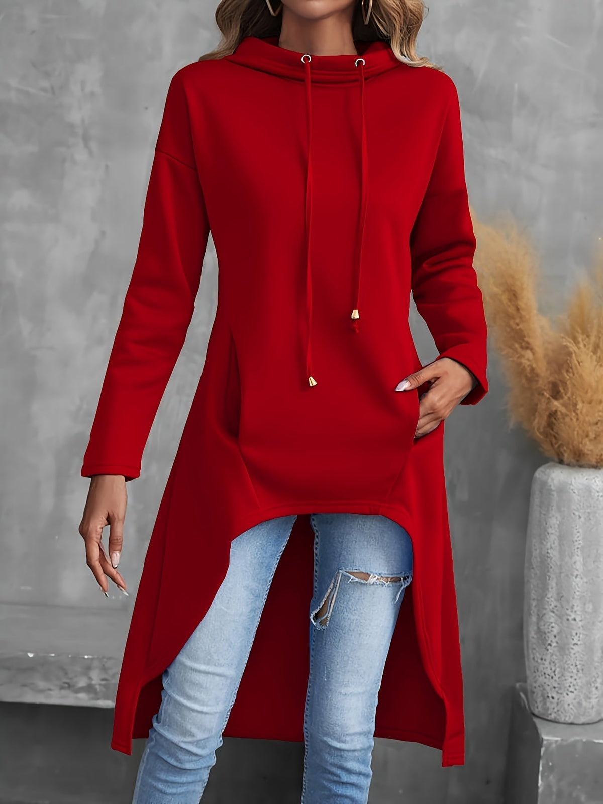 Tabitha Dipped-Hem Longline Hoodie – detail view