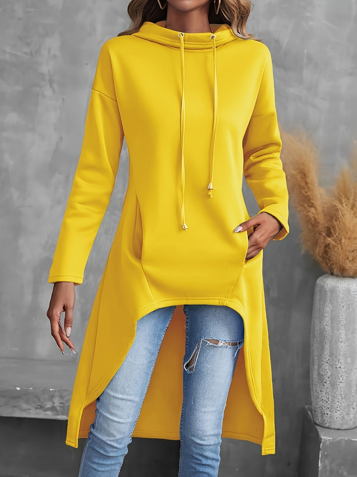 Tabitha Dipped-Hem Longline Hoodie – side view