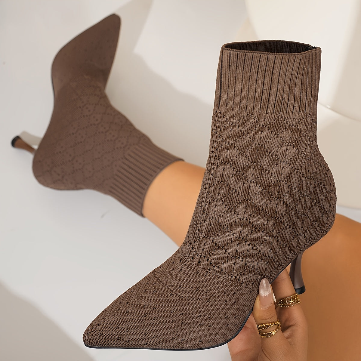 Tamsyn | Pointed Sock-Style Ankle Boots – front view