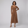 Tanja | Soft Stretch Jersey Midi Dress by Vera Noir – in brown