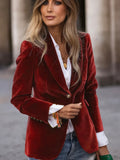 Tessa Red Velvet Blazer by Vera Noir – front view