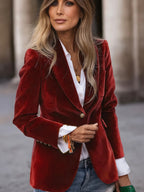Tessa Red Velvet Blazer by Vera Noir – front view