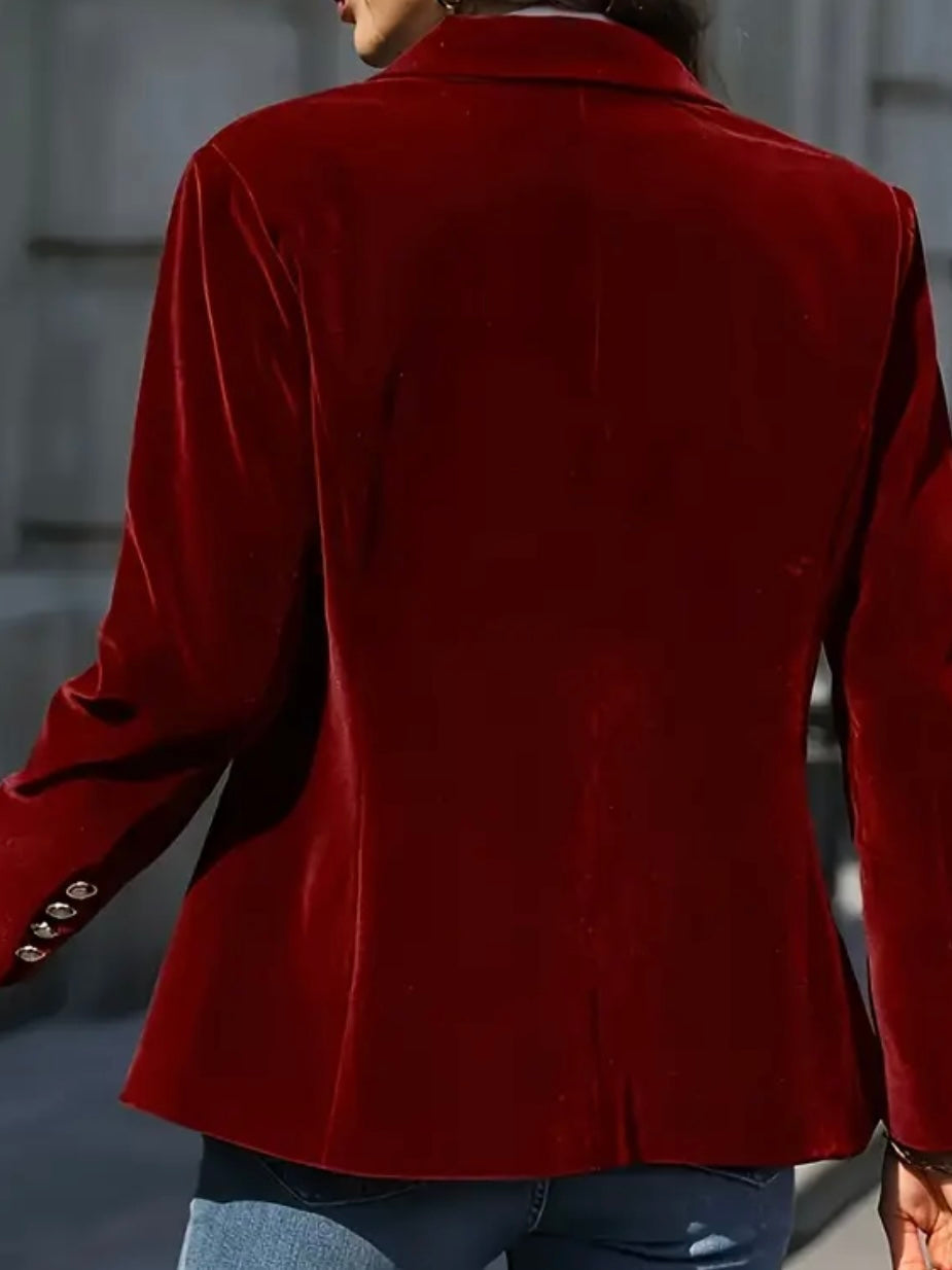 Tessa Red Velvet Blazer by Vera Noir – velvet fabric detail