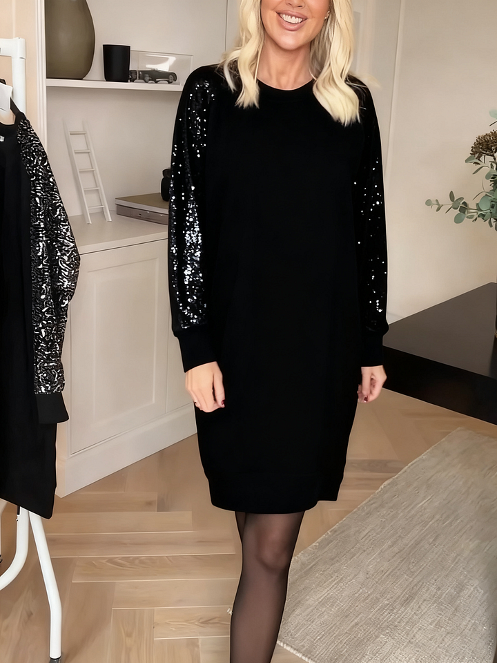 Thalivienne Sequin Round Neck Dress – back view