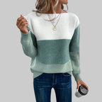 Theresa Colour-Block Boat Neck Knit Sweater by Vera Noir – front view