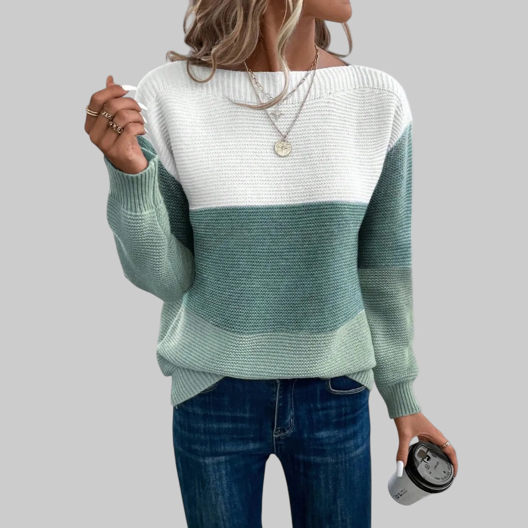 Theresa Colour-Block Boat Neck Knit Sweater by Vera Noir – front view