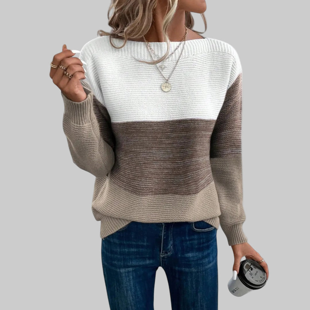 Theresa Colour-Block Boat Neck Knit Sweater by Vera Noir – back view