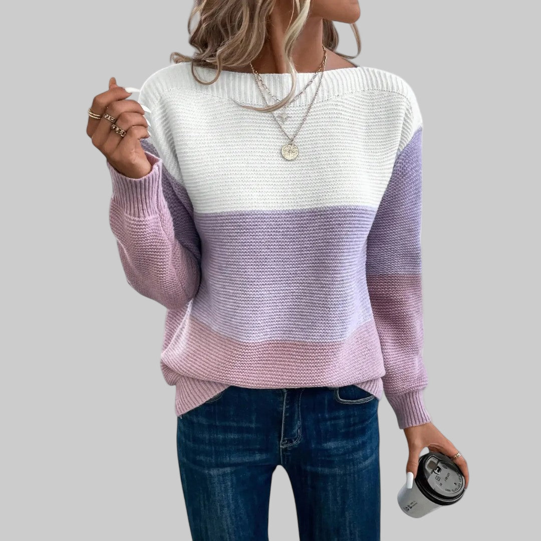 Theresa Colour-Block Boat Neck Knit Sweater by Vera Noir – detail view
