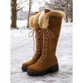 Thessaly | Lace-Up Fur-Cuff Knee-High Boots – front view in camel
