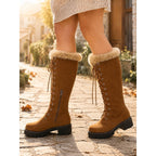 Thessaly | Lace-Up Fur-Cuff Knee-High Boots – styled view