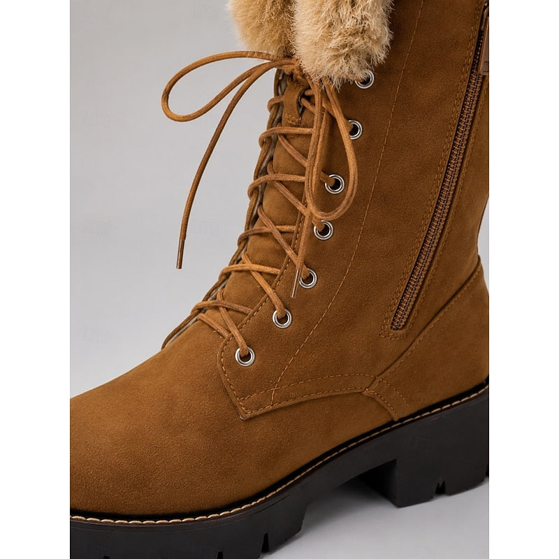 Thessaly | Lace-Up Fur-Cuff Knee-High Boots – close-up