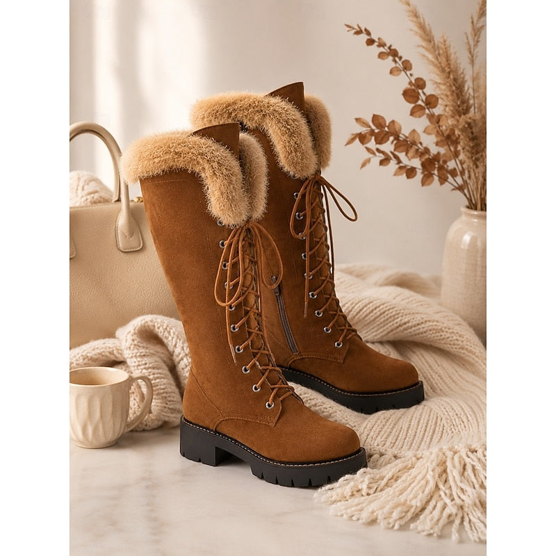 Thessaly | Lace-Up Fur-Cuff Knee-High Boots – detail view
