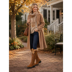 Thessaly | Lace-Up Fur-Cuff Knee-High Boots – styled view outdoors