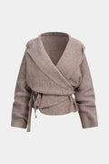 Tina Hooded Wrap Cardigan with Tie Waist by Vera Noir – front view