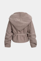 Tina Hooded Wrap Cardigan with Tie Waist by Vera Noir – back view