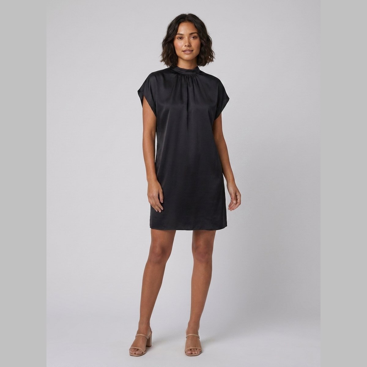 Trudy | Straight-Cut Round-Neck Shift Dress by Vera Noir – back view