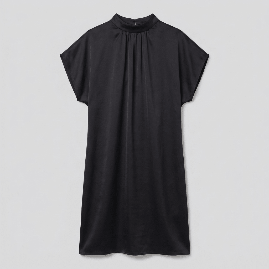 Trudy | Straight-Cut Round-Neck Shift Dress by Vera Noir – detail view