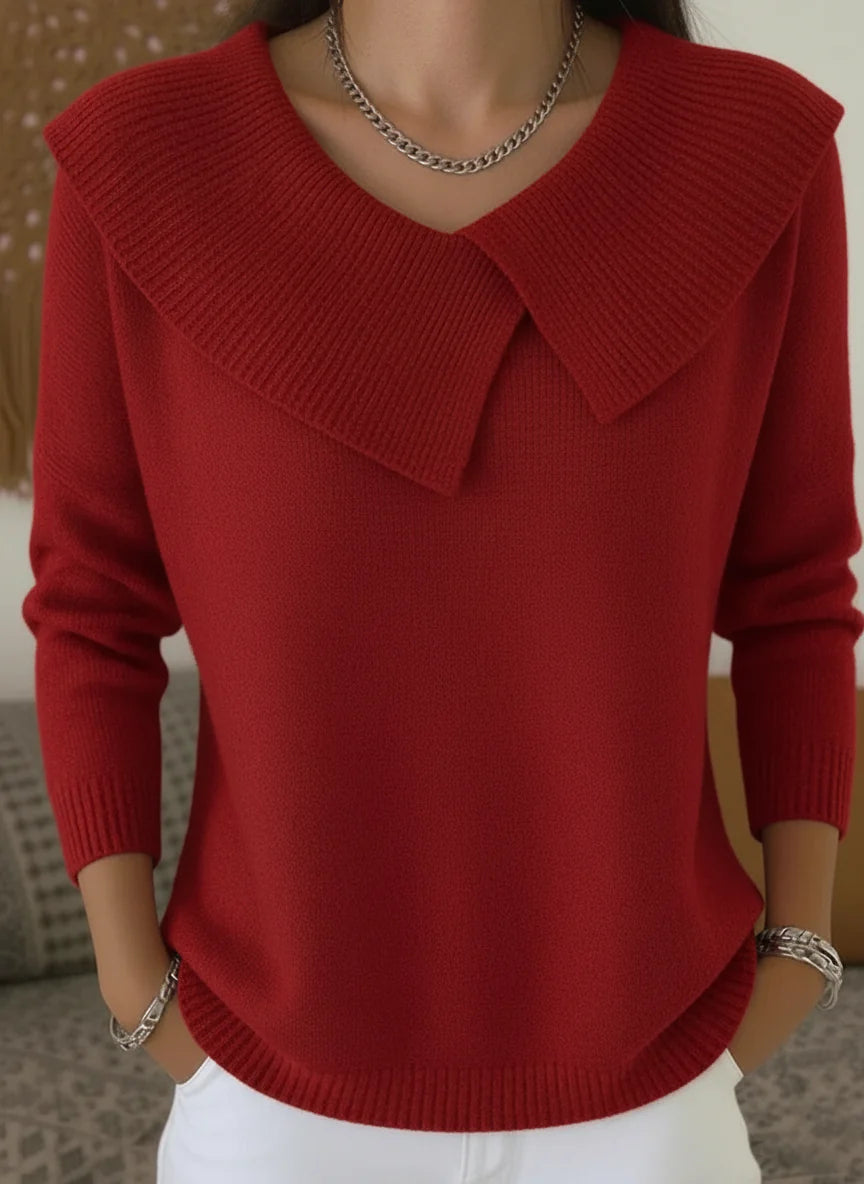 Valenne Fold-Over Collar Knit Sweater by Vera Noir – back view