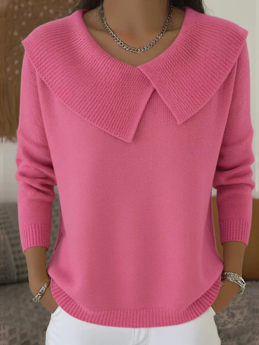 Valenne Fold-Over Collar Knit Sweater by Vera Noir – detail view