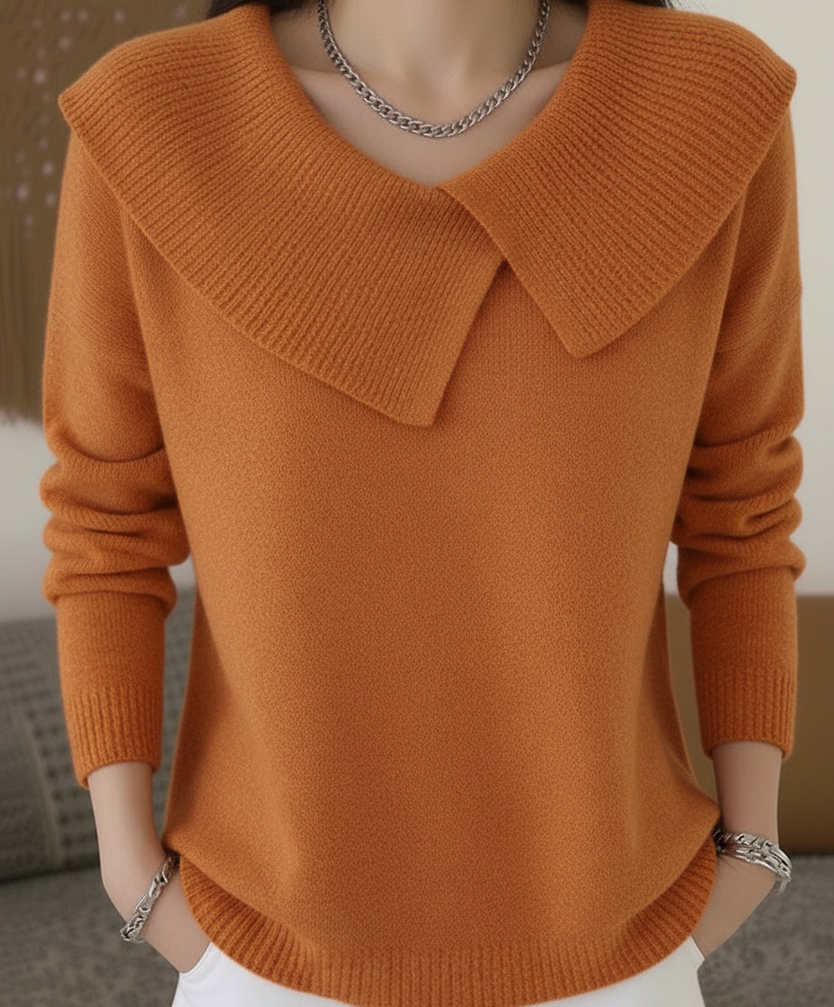 Valenne Fold-Over Collar Knit Sweater by Vera Noir – side view