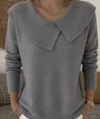 Valenne Fold-Over Collar Knit Sweater by Vera Noir – close-up