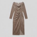 Vela | Ruffled Velvet Long-Sleeve Midi Dress by Vera Noir – detail view