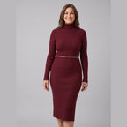 Verity | Ribbed Stretch-Knit Turtleneck Midi Dress by Vera Noir – front view