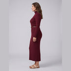 Verity | Ribbed Stretch-Knit Turtleneck Midi Dress by Vera Noir – side view