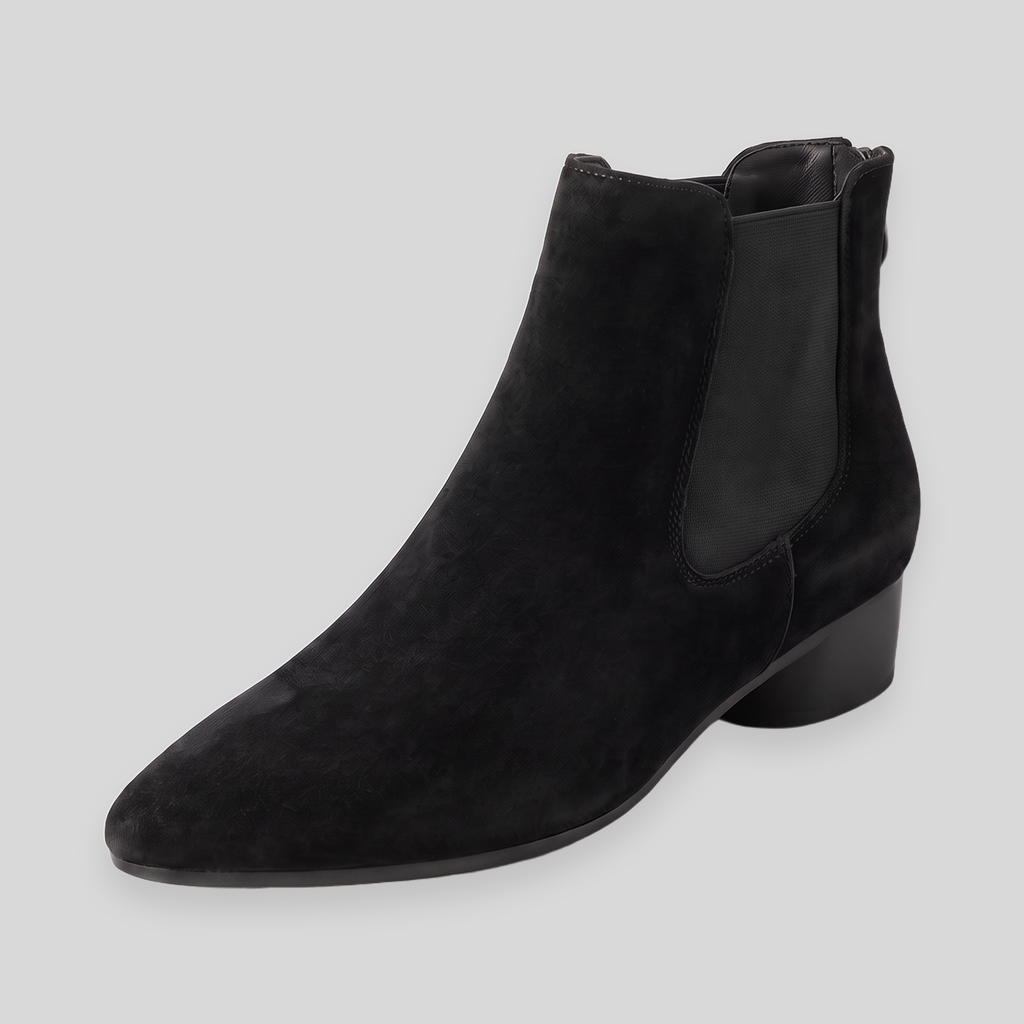 Verona Pointed-Toe Suede-Touch Boots in black – side view