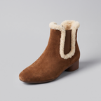 Verona Pointed-Toe Suede-Touch Boots in brown with shearling cuff – side view