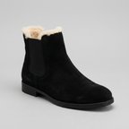 Verona Pointed-Toe Suede-Touch Boots in black with shearling cuff – side view