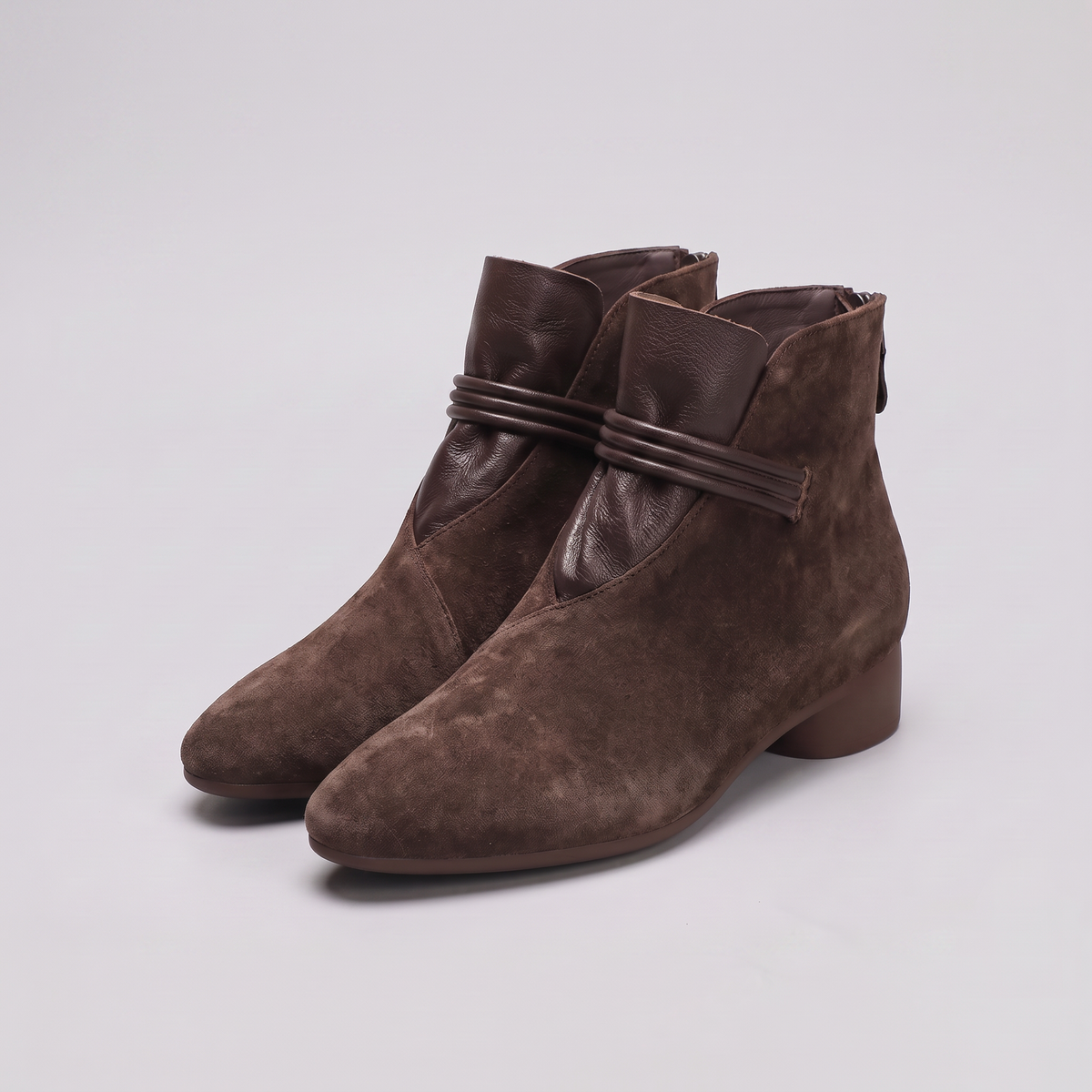 Verona Pointed-Toe Suede-Touch Boots in dark brown – styled view