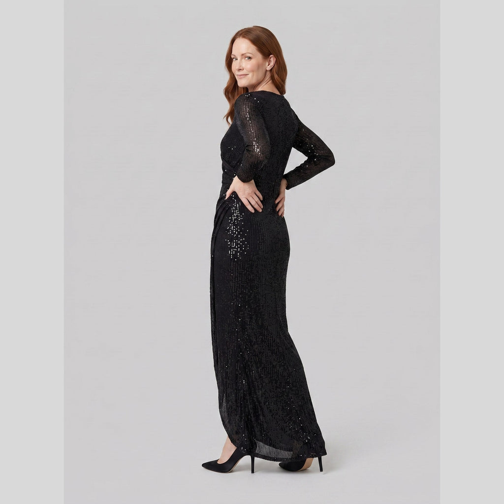Vesper | Sequin Gown with Thigh-High Slit by Vera Noir – in black