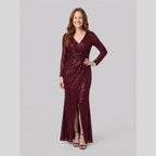 Vesper | Sequin Gown with Thigh-High Slit by Vera Noir – in burgundy