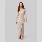 Vesper | Sequin Gown with Thigh-High Slit by Vera Noir – in champagne