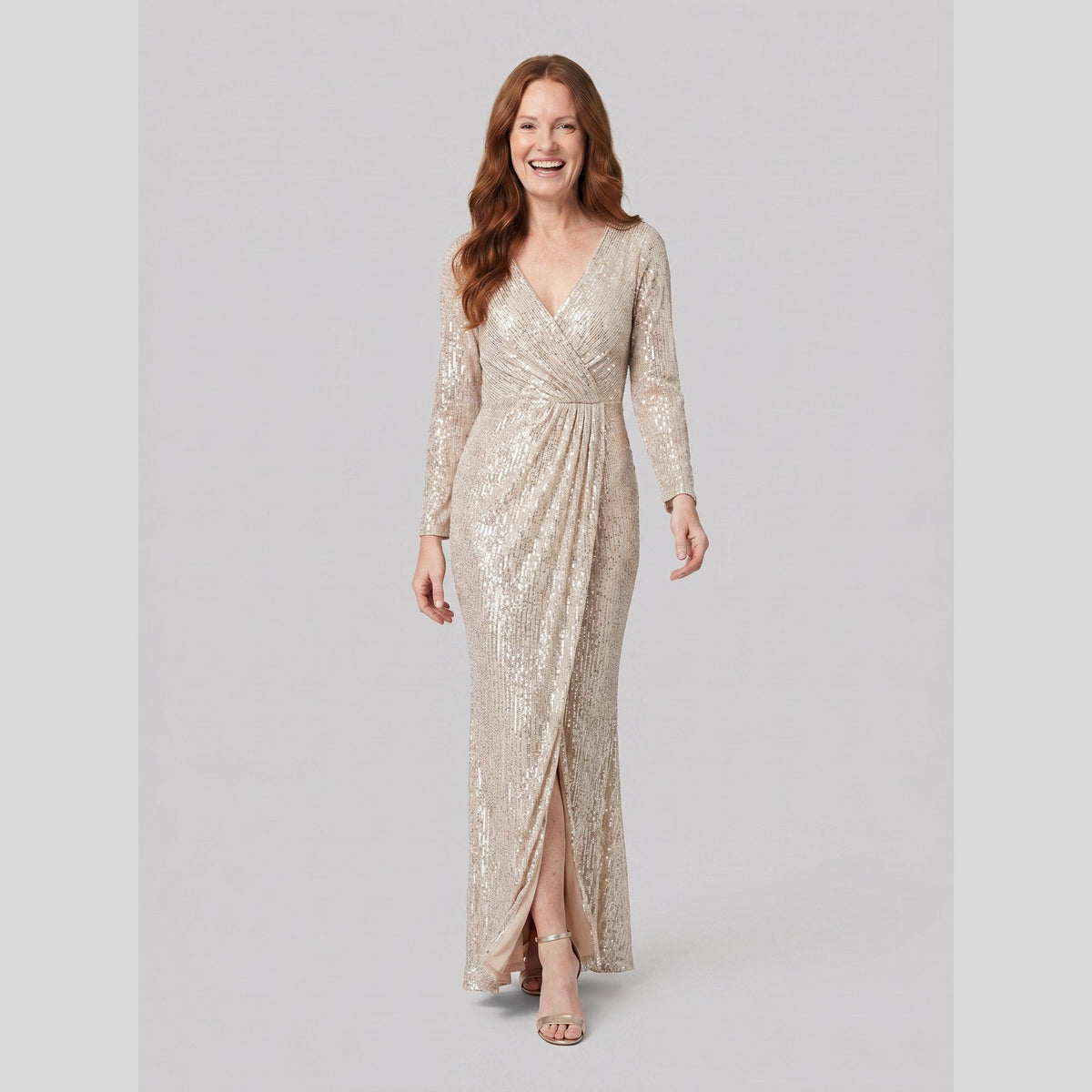 Vesper | Sequin Gown with Thigh-High Slit by Vera Noir – in champagne