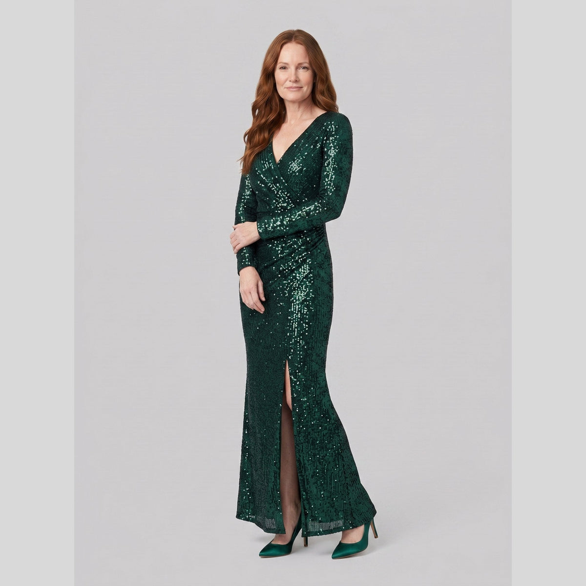 Vesper | Sequin Gown with Thigh-High Slit by Vera Noir – in dark green