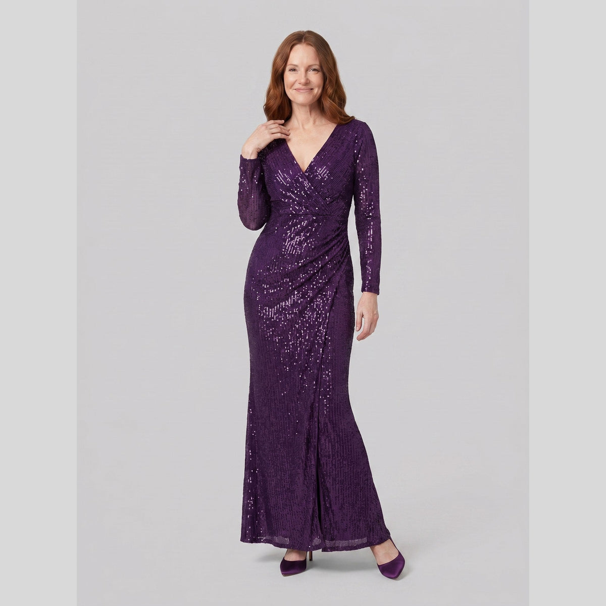 Vesper | Sequin Gown with Thigh-High Slit by Vera Noir – in dark purple
