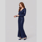 Vesper | Sequin Gown with Thigh-High Slit by Vera Noir – in navy blue