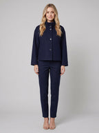 Virellea | Soft Wool-Blend Boxy Jacket – front view, navy