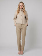 Virellea | Soft Wool-Blend Boxy Jacket – front view, khaki