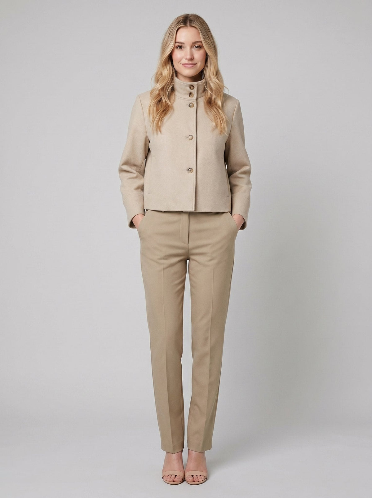 Virellea | Soft Wool-Blend Boxy Jacket – front view, khaki
