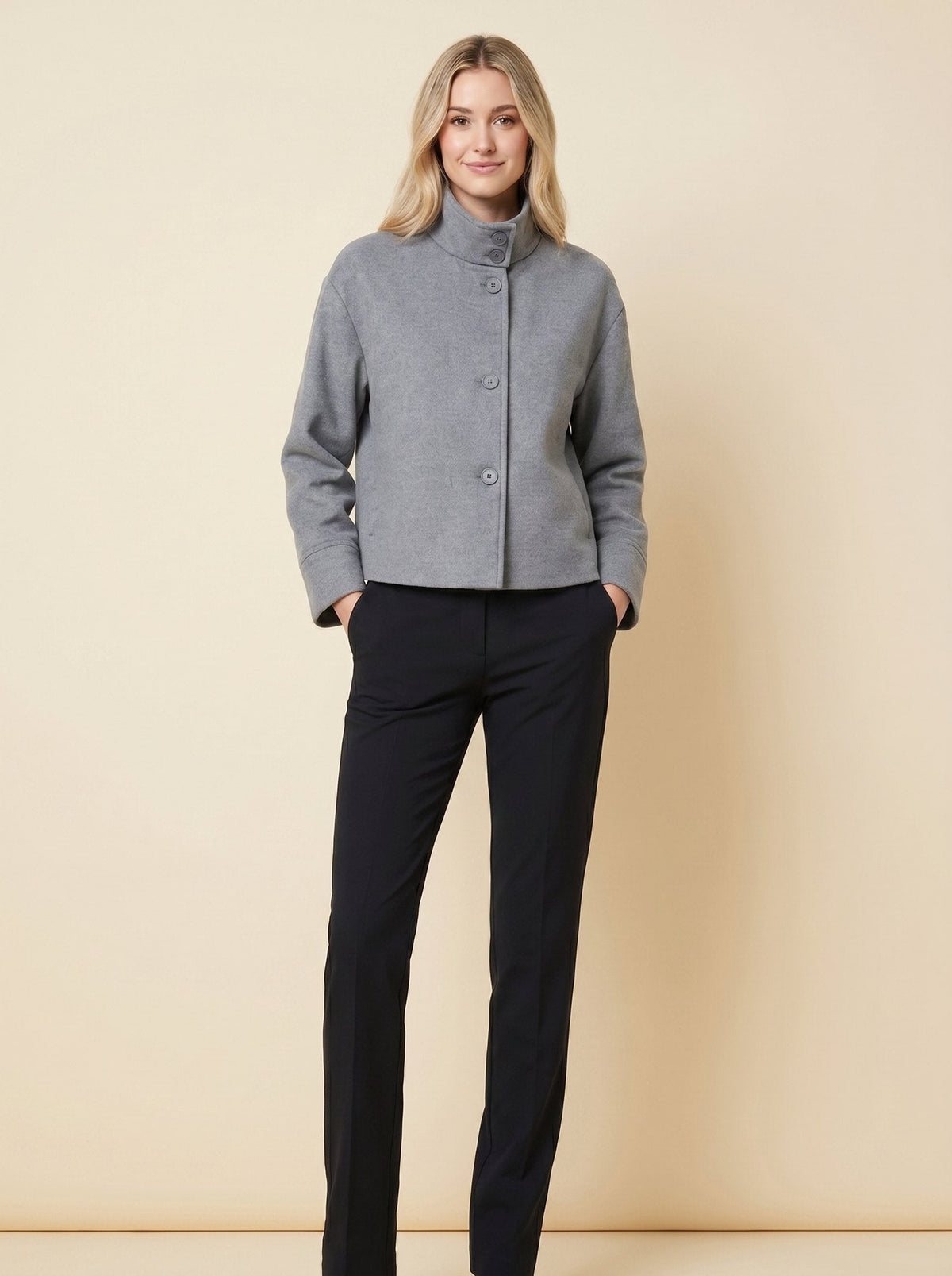Virellea | Soft Wool-Blend Boxy Jacket – front view, grey