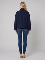 Virellea | Soft Wool-Blend Boxy Jacket – back view, navy