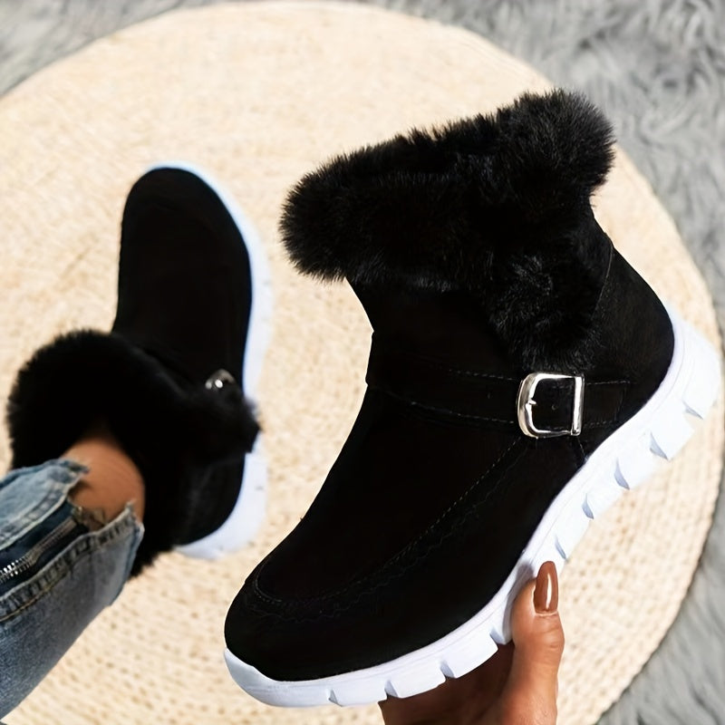 Viveka | Plush-Trimmed Winter Boots – side view, black