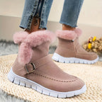 Viveka | Plush-Trimmed Winter Boots – close-up, pink, buckle detail