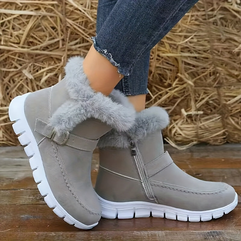 Viveka | Plush-Trimmed Winter Boots – styled view, grey