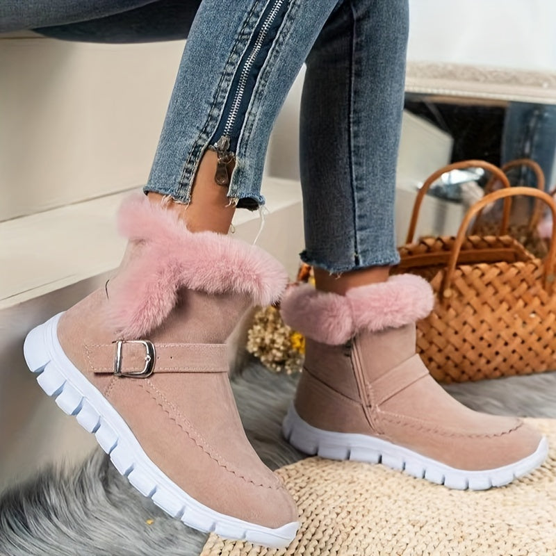 Viveka | Plush-Trimmed Winter Boots – side view, pink